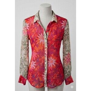 Ivanka Trump M Pink Grey Floral Long Sleeve Blouse Women’s Large